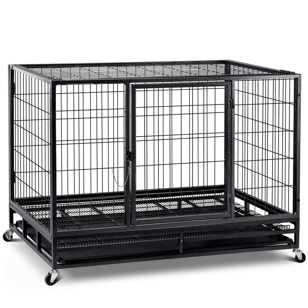 48 inch Wire Dog Crate with Lockable Wheels and Removable Tray P88478