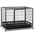 48 inch Wire Dog Crate with Lockable Wheels and Removable Tray P88478
