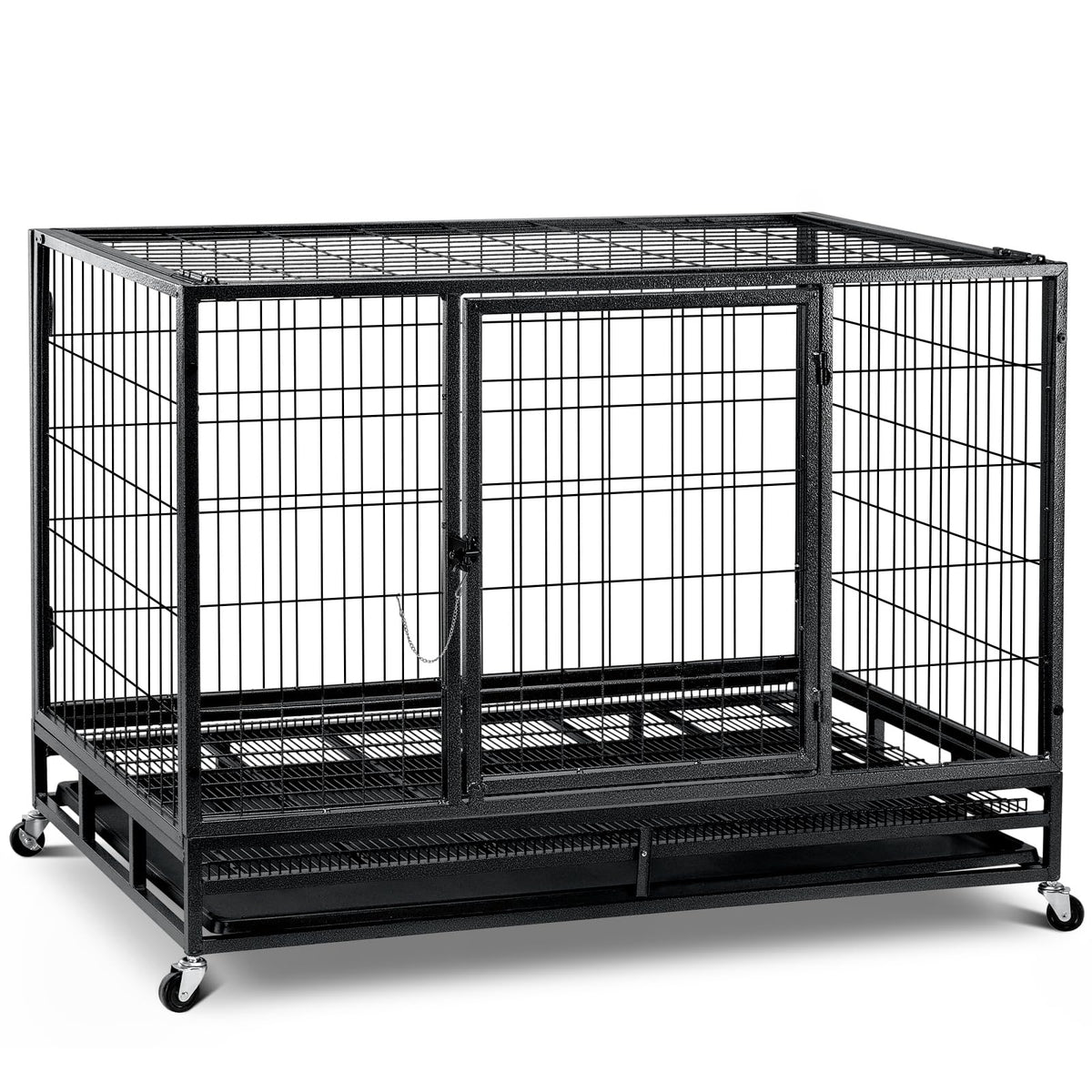 48 inch Wire Dog Crate with Lockable Wheels and Removable Tray P88478