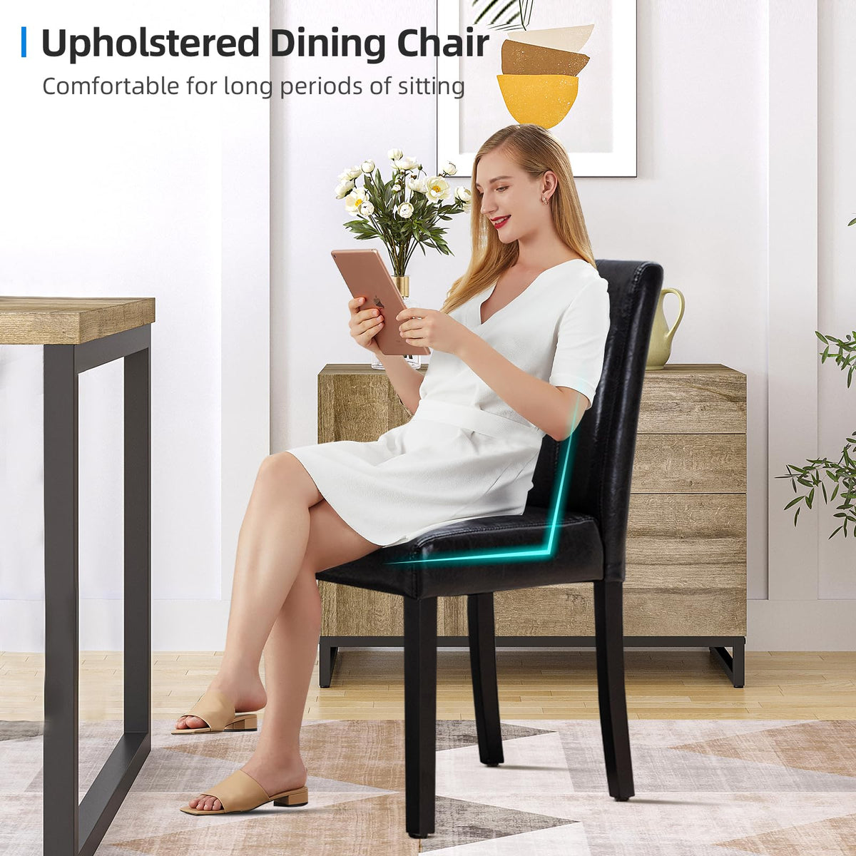 Black PU Leather Dining Chairs Set of 4 P553