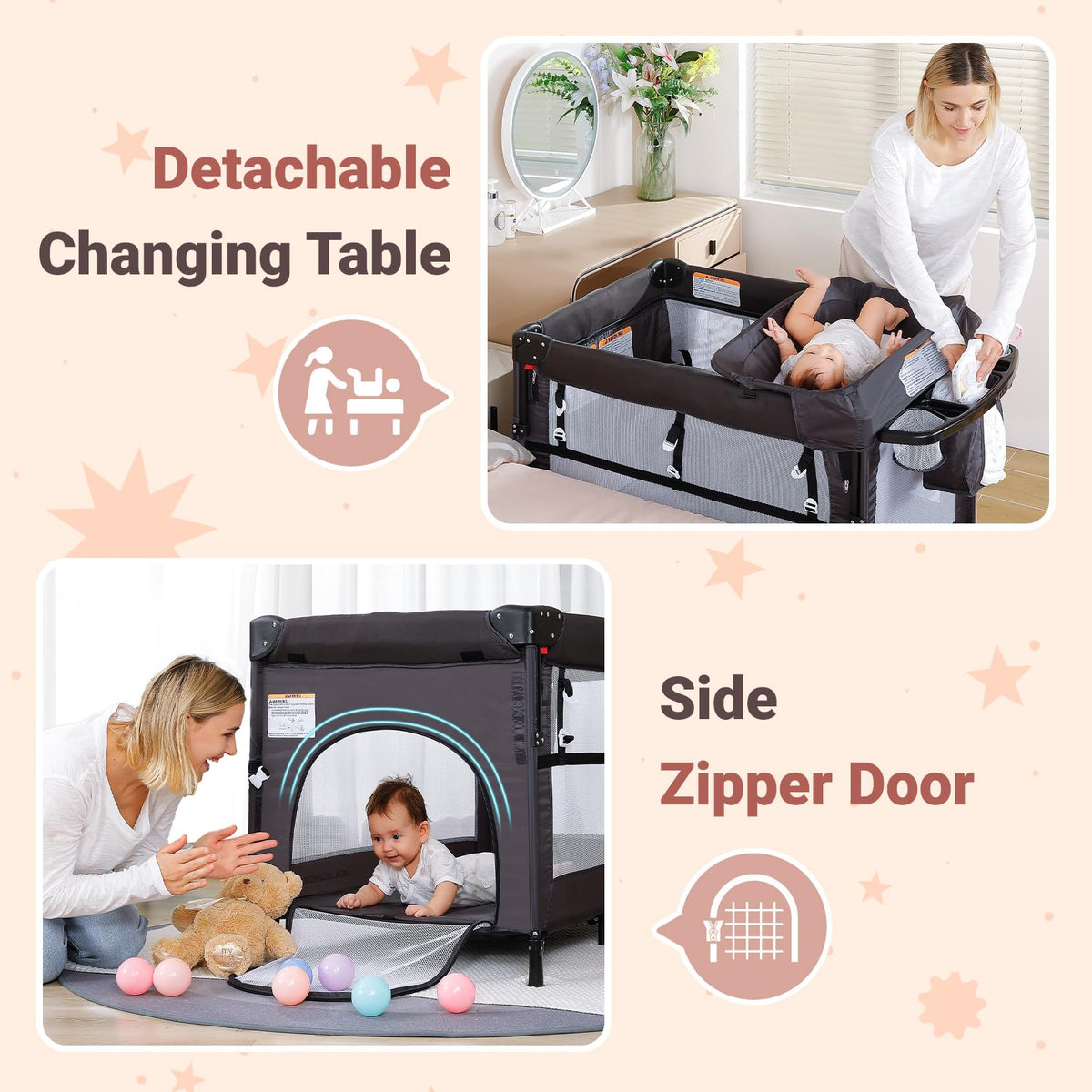 5 in 1 Adjustable Foldable Playard with Changing Table J7736