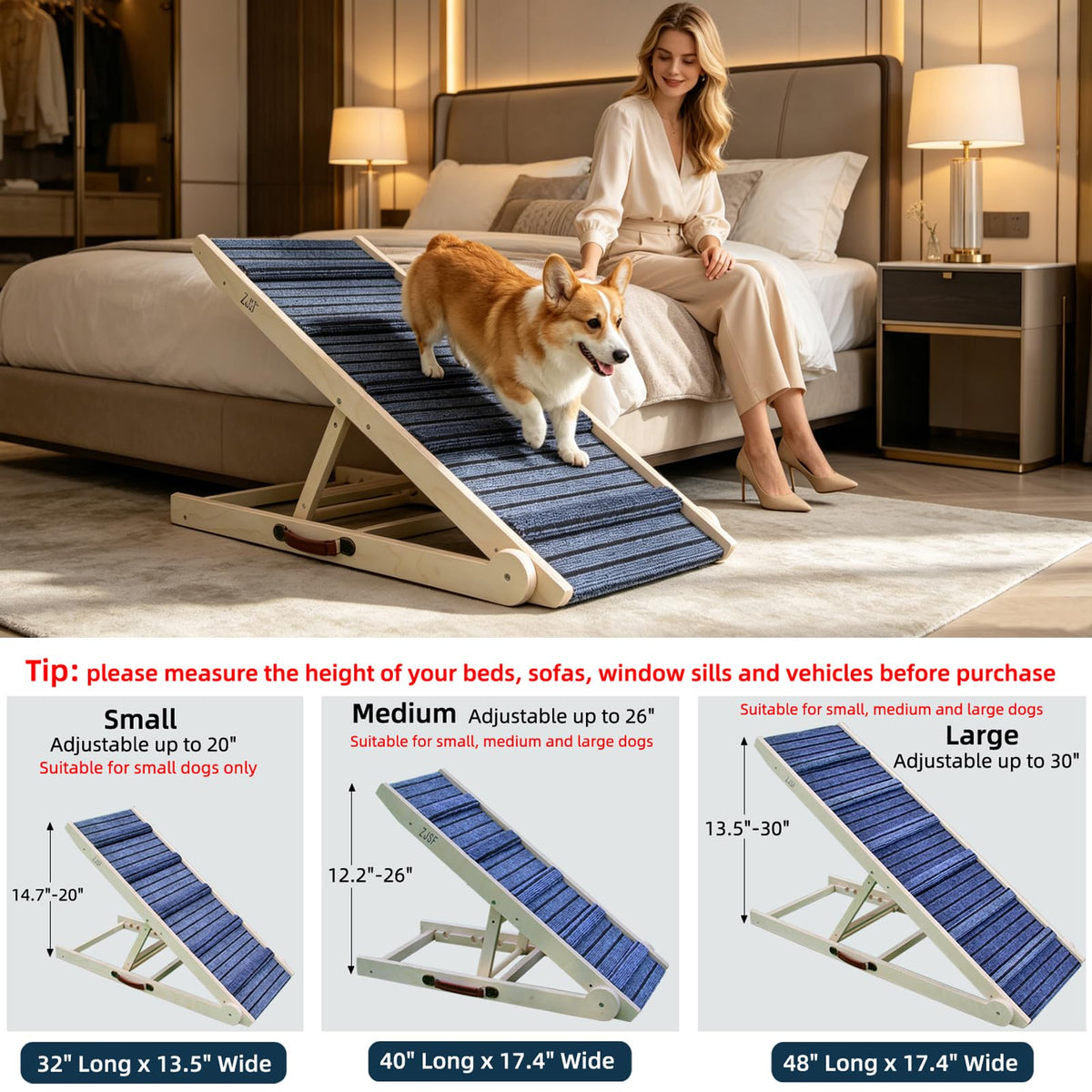 Foldable Wooden Dog Ramp 4 Adjustable Heights J16287