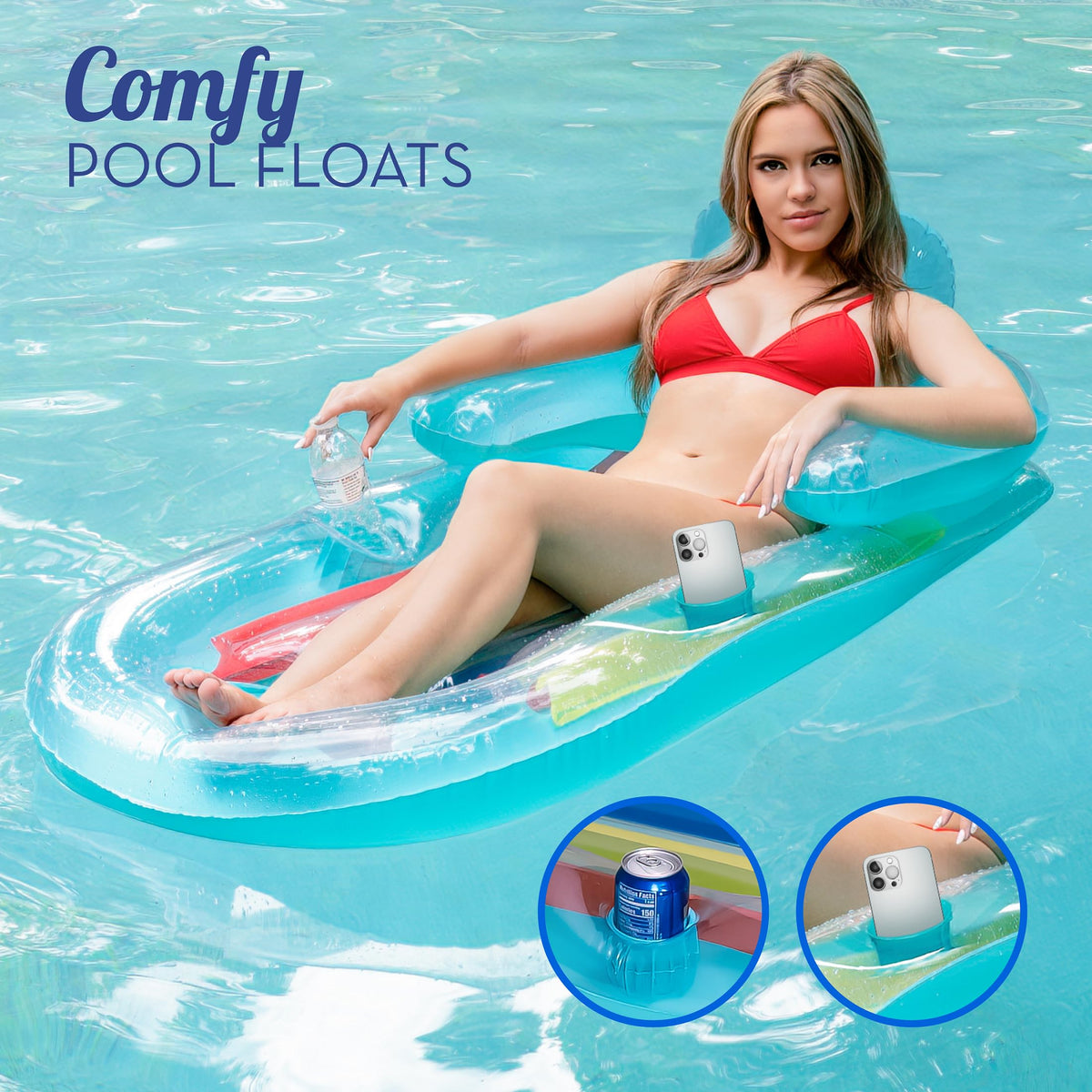 Adult Size Pool Floats Lounger with Cup Holder 2 Pack L5485