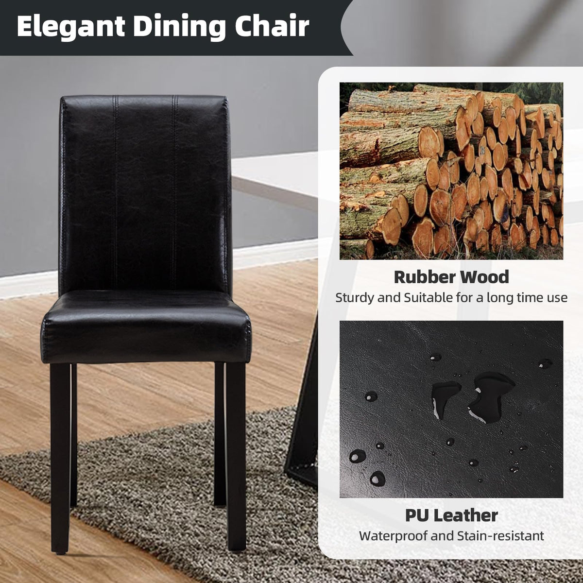 Black PU Leather Dining Chairs Set of 4 P553