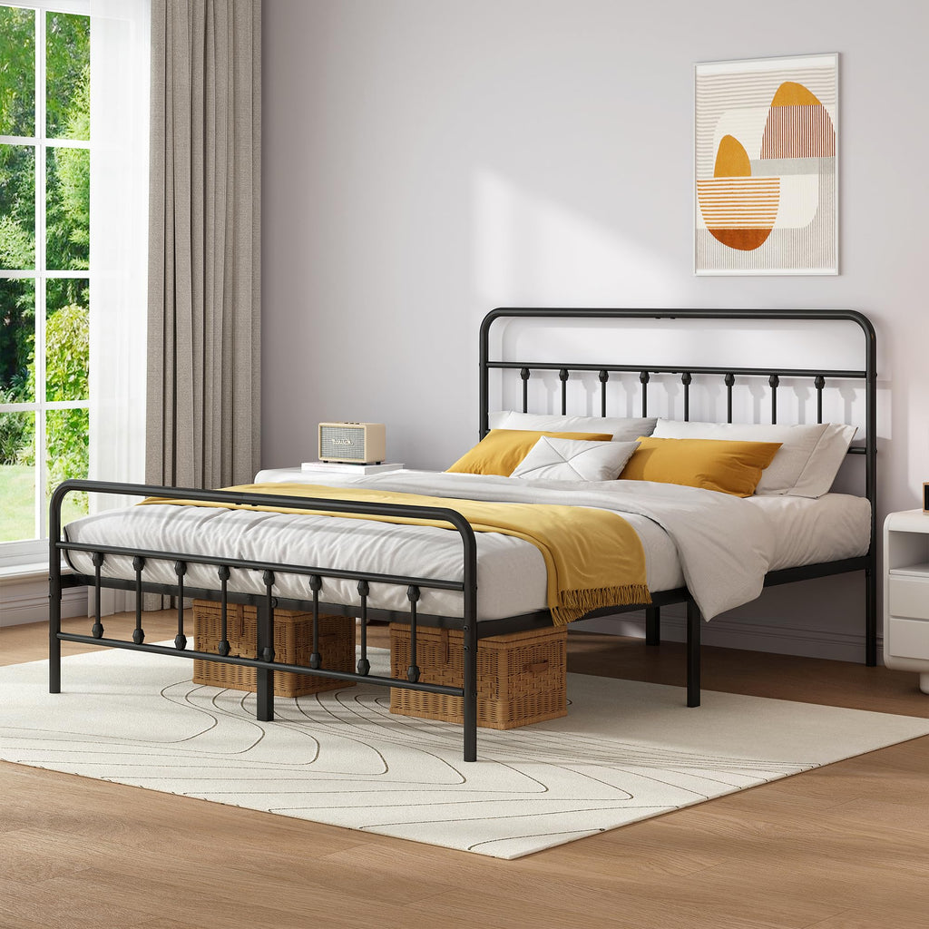 Queen Metal Bed Frame with Victorian Headboard & Footboard O432