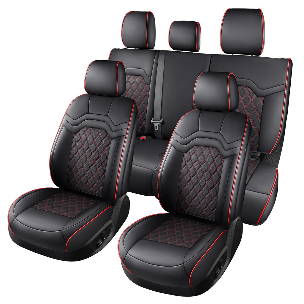 Waterproof Leather Seat Covers Full Set Black Red W980