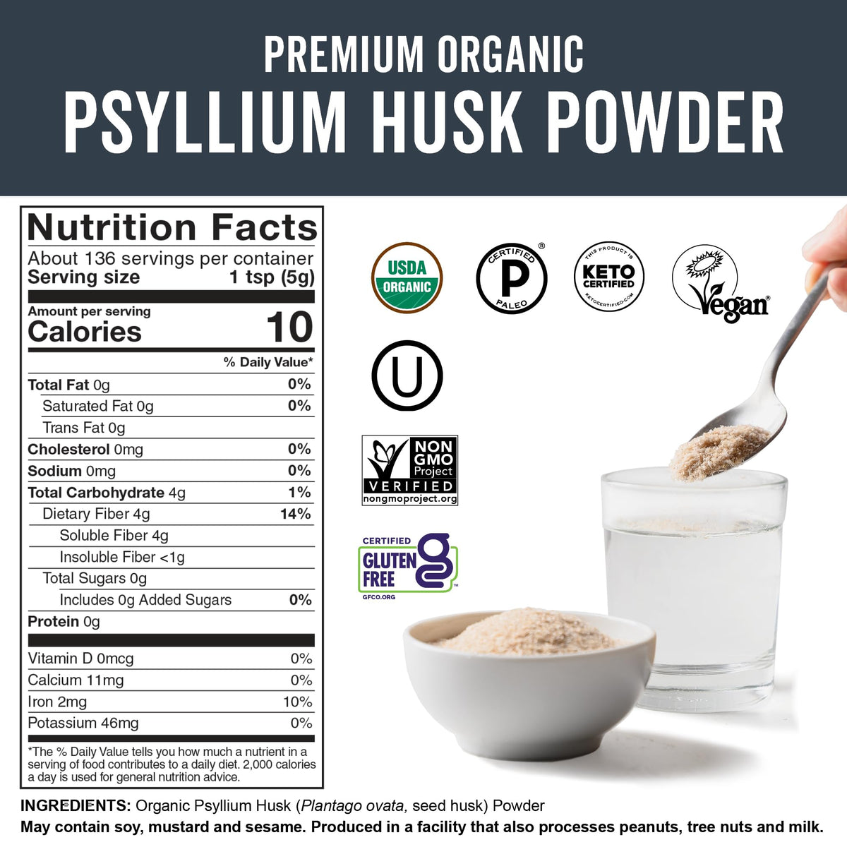 Organic Psyllium Husk Powder, 24 oz Y893963