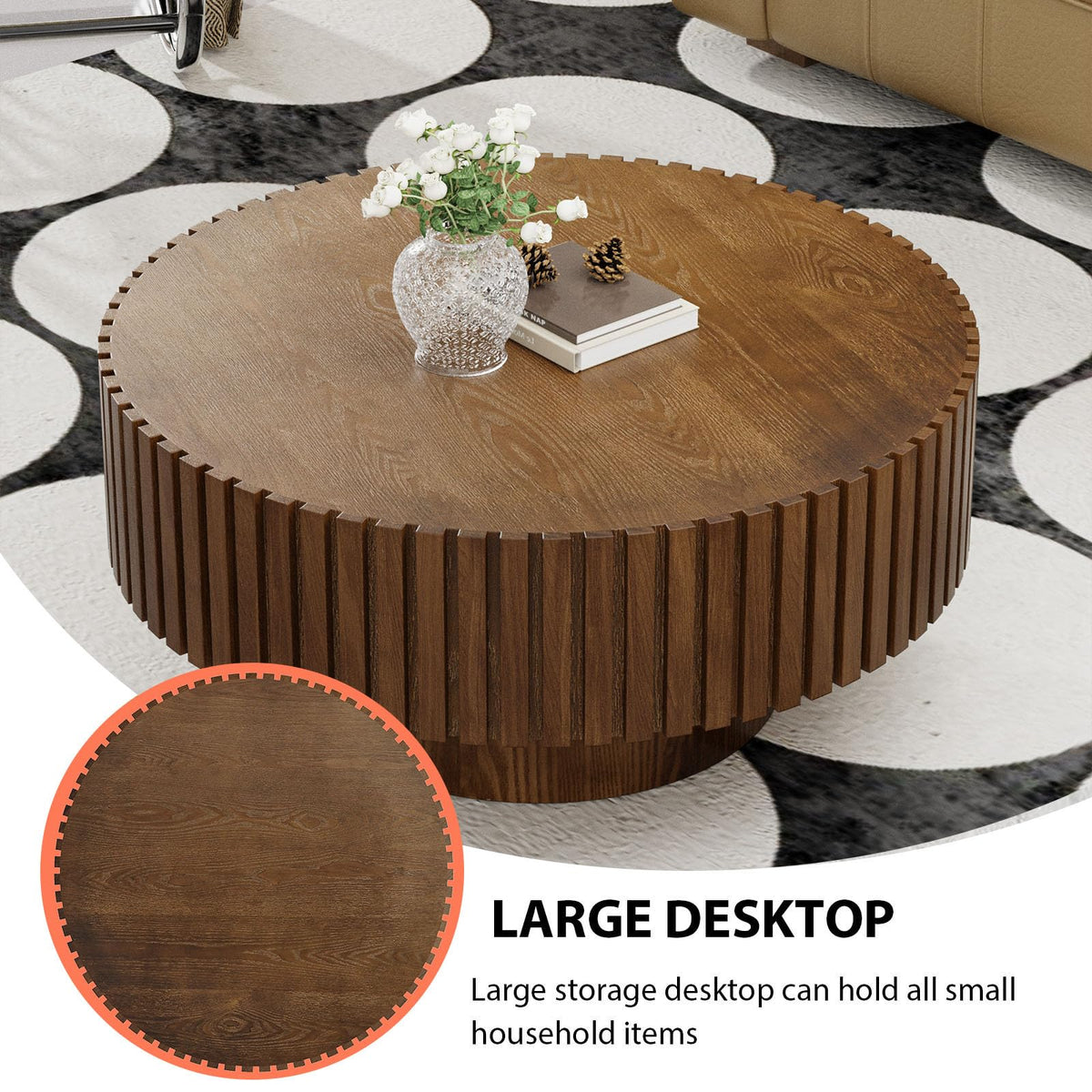 Round Fluted Drum Coffee Table with Pedestal Base S554414