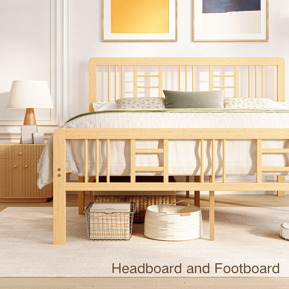 14 Inch Solid Bamboo Wood Full Size Platform Bed Frame with Headboard R951