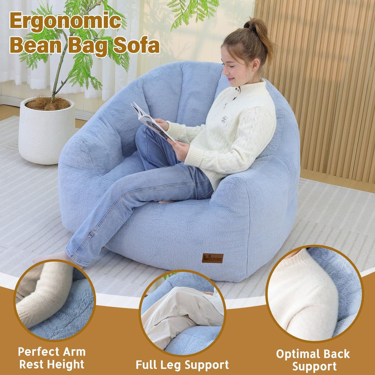 Light Blue Corduroy Bean Bag Chair Q891