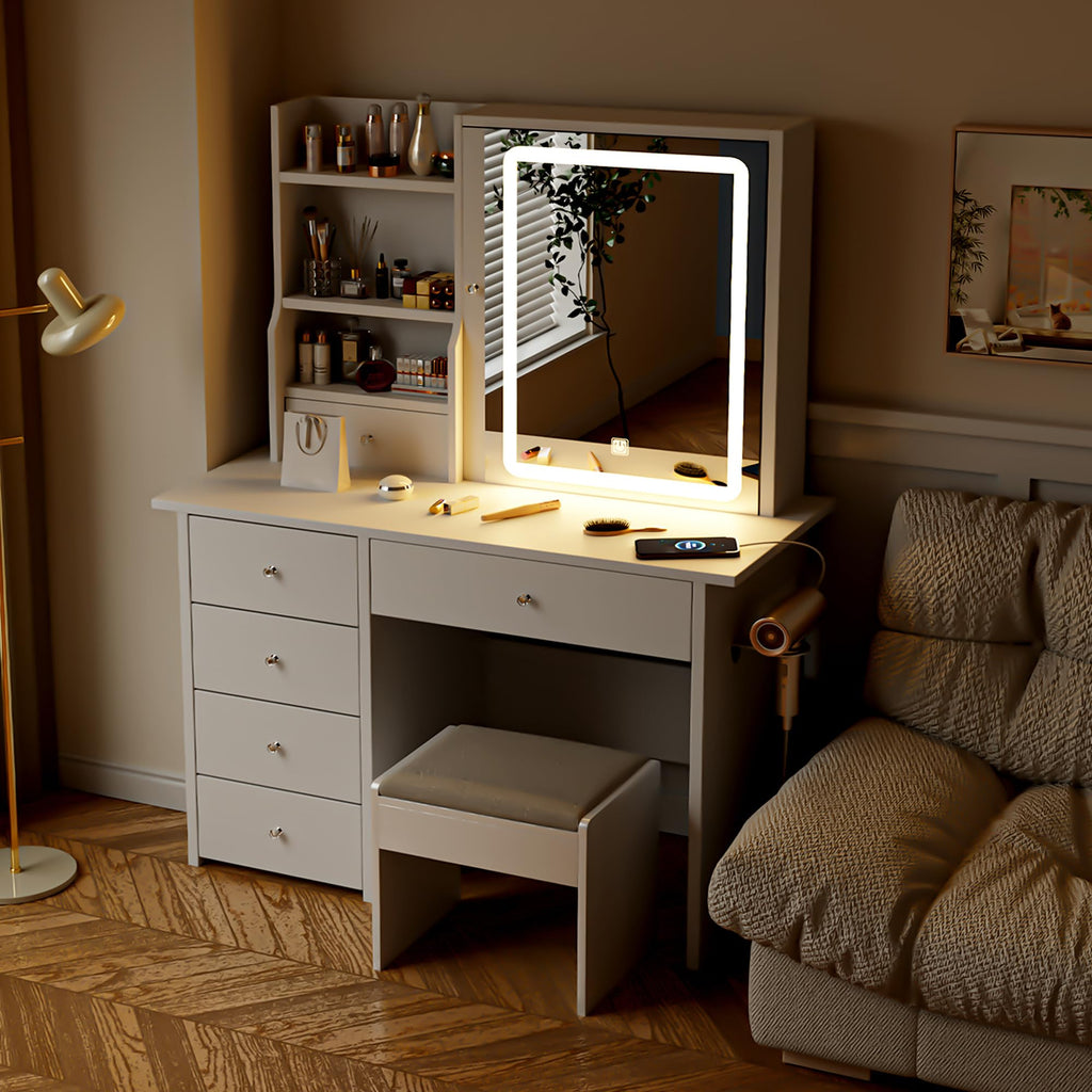 White Makeup Vanity Desk with LED Lights Mirror Z369