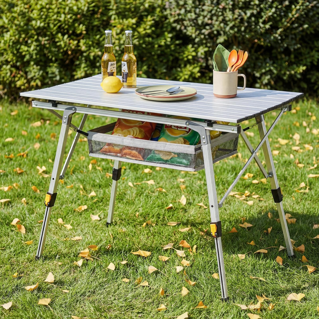 Camping Table Portable Foldable with Adjustable Legs & Storage Layer T90740