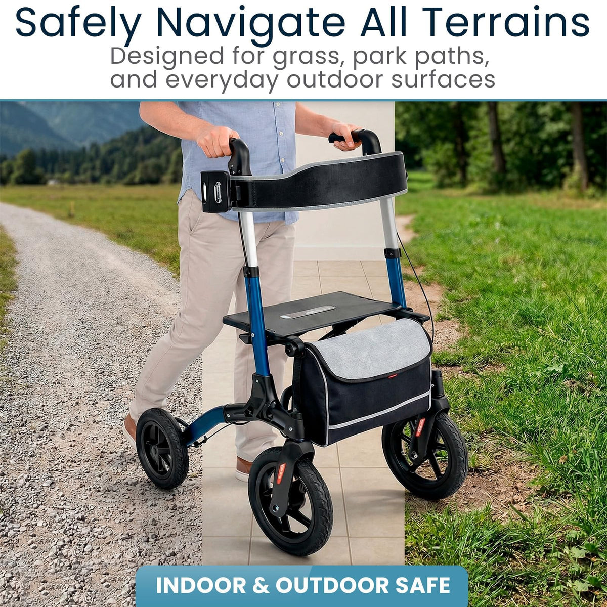 All-Terrain Rollator Walker with 12” Pneumatic Wheels O6073
