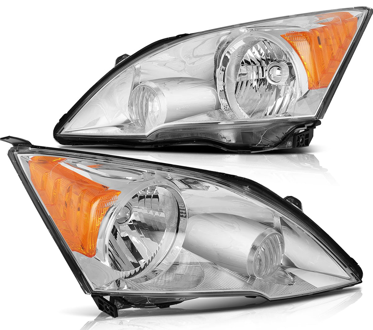 Headlight Assembly Chrome Housing Amber Reflector Clear Lens Driver and Passenger Side Pair Y4856