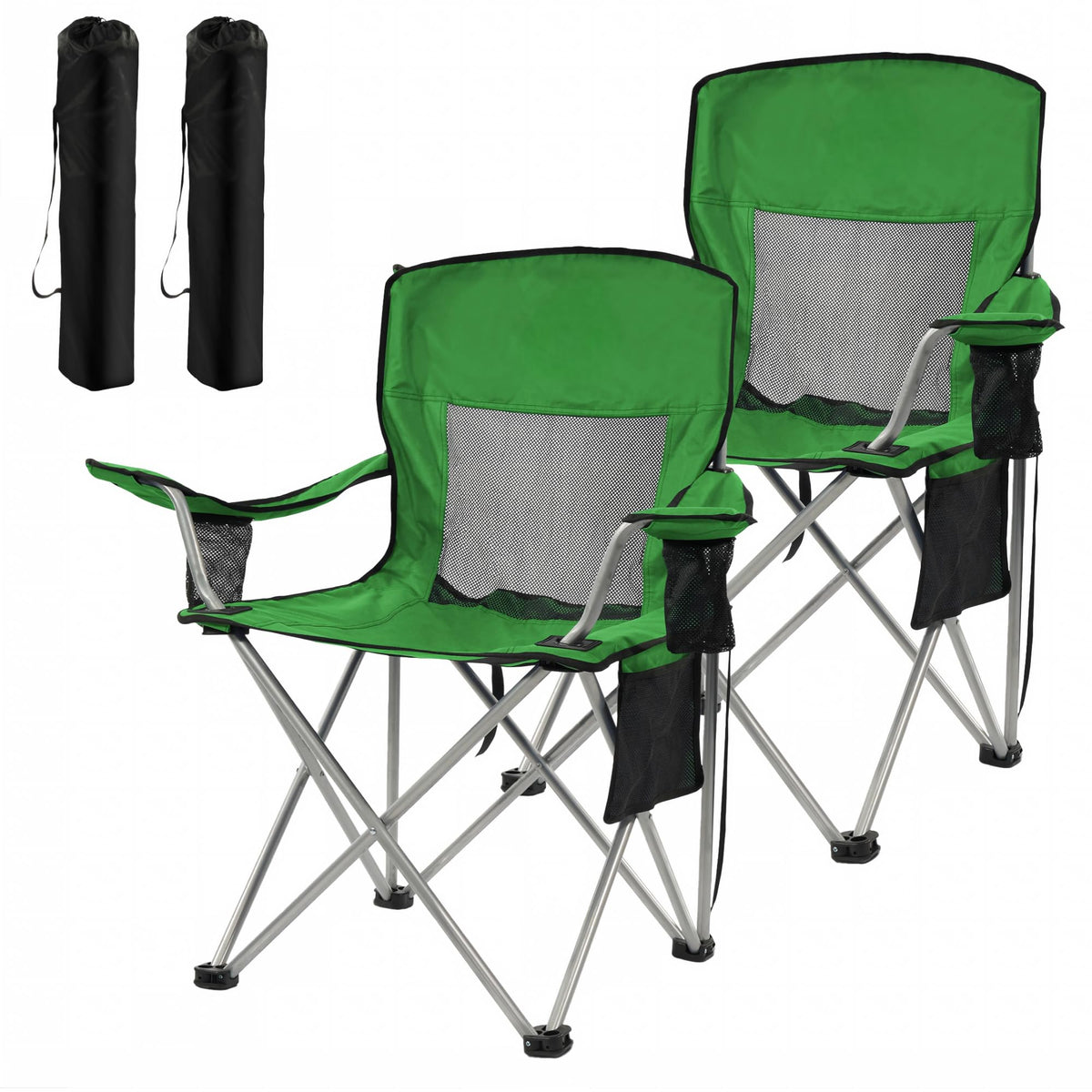 2 Pack Folding Camping Chair with Cup Holder & Carry Bag, Grass Green O50002