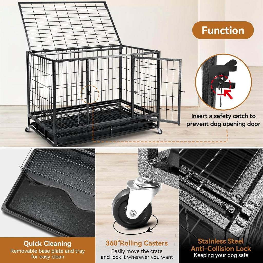 48 inch Wire Dog Crate with Lockable Wheels and Removable Tray P88478