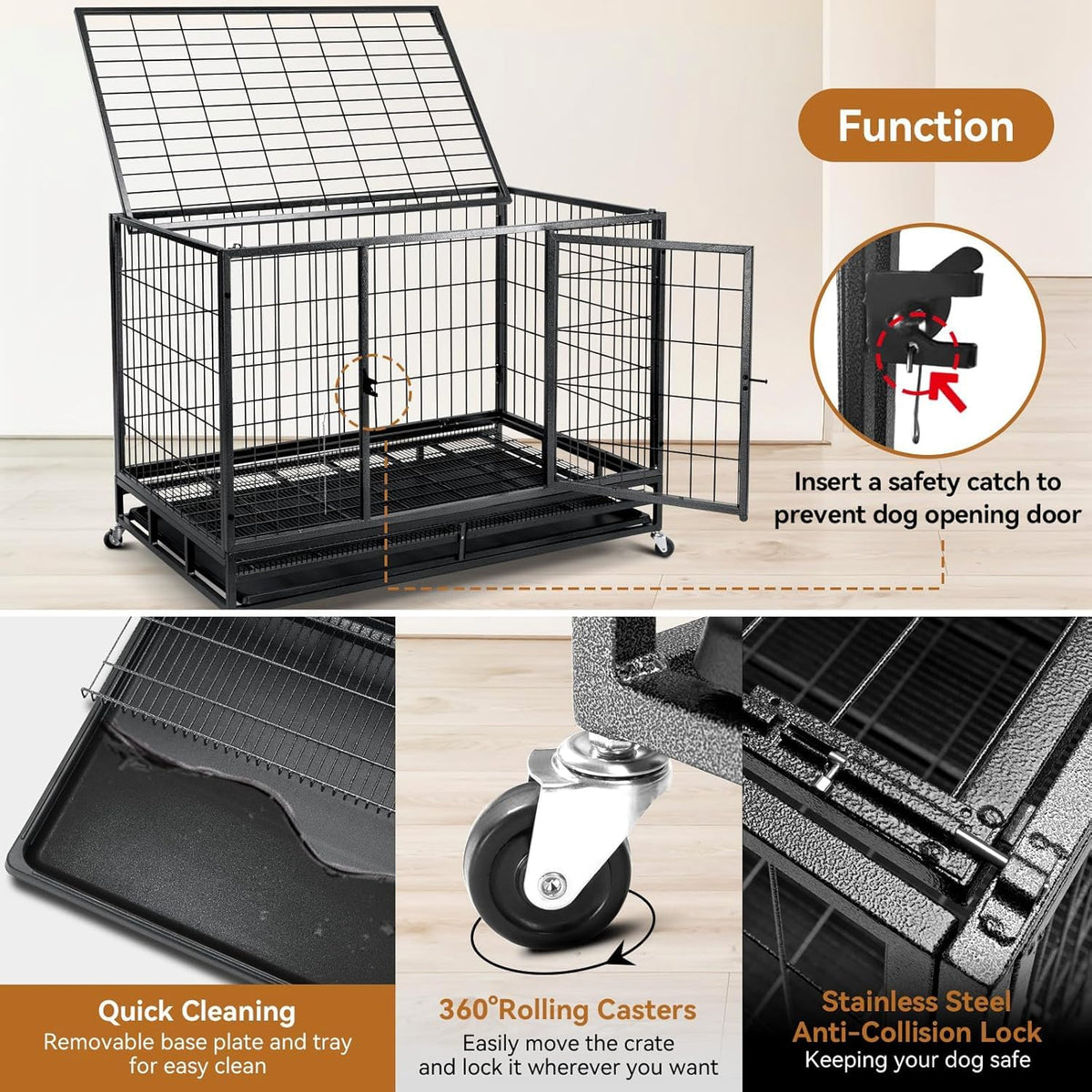 48 inch Wire Dog Crate with Lockable Wheels and Removable Tray P88478