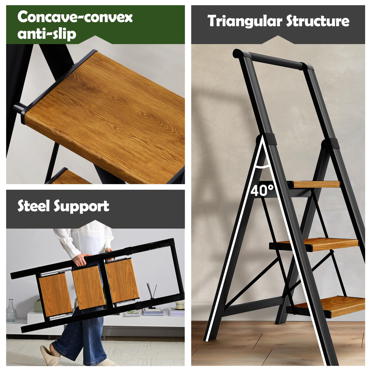 3 Step Aluminum Foldable Step Stool H31411