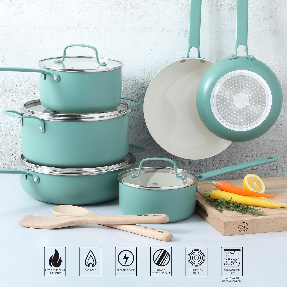 12 Piece Nonstick Ceramic Aluminum Cookware Set Teal A752