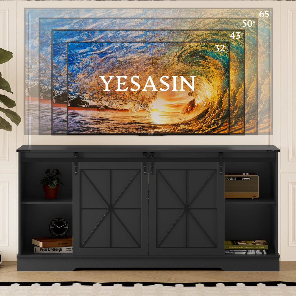 Black TV Stand with Sliding Barn Doors P6964