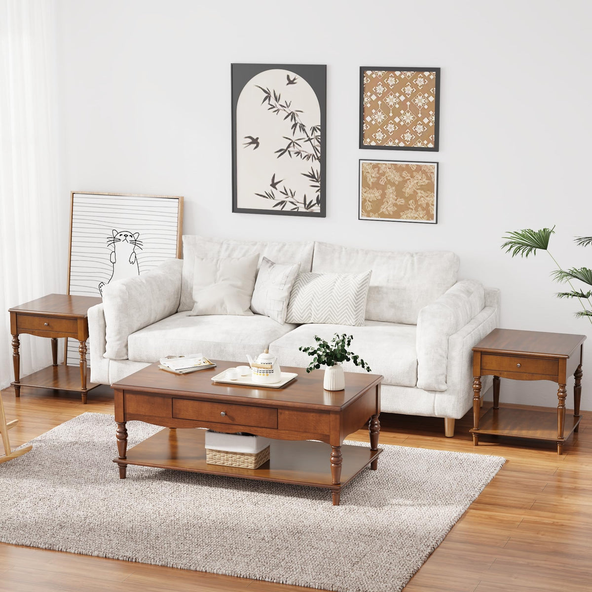 Rectangular Coffee Table and Two Square End Tables with Storage Drawer N147405