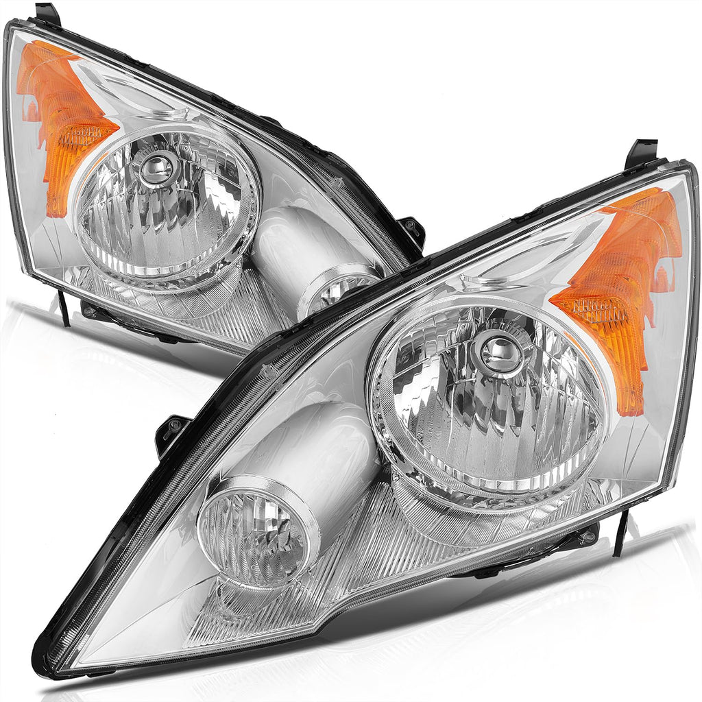 Headlight Assembly Chrome Housing Amber Reflector Clear Lens Driver and Passenger Side Pair Y4856