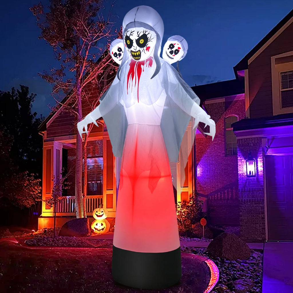 8.6FT Halloween Inflatable Grim Reaper Ghost with Skull Heads B9277