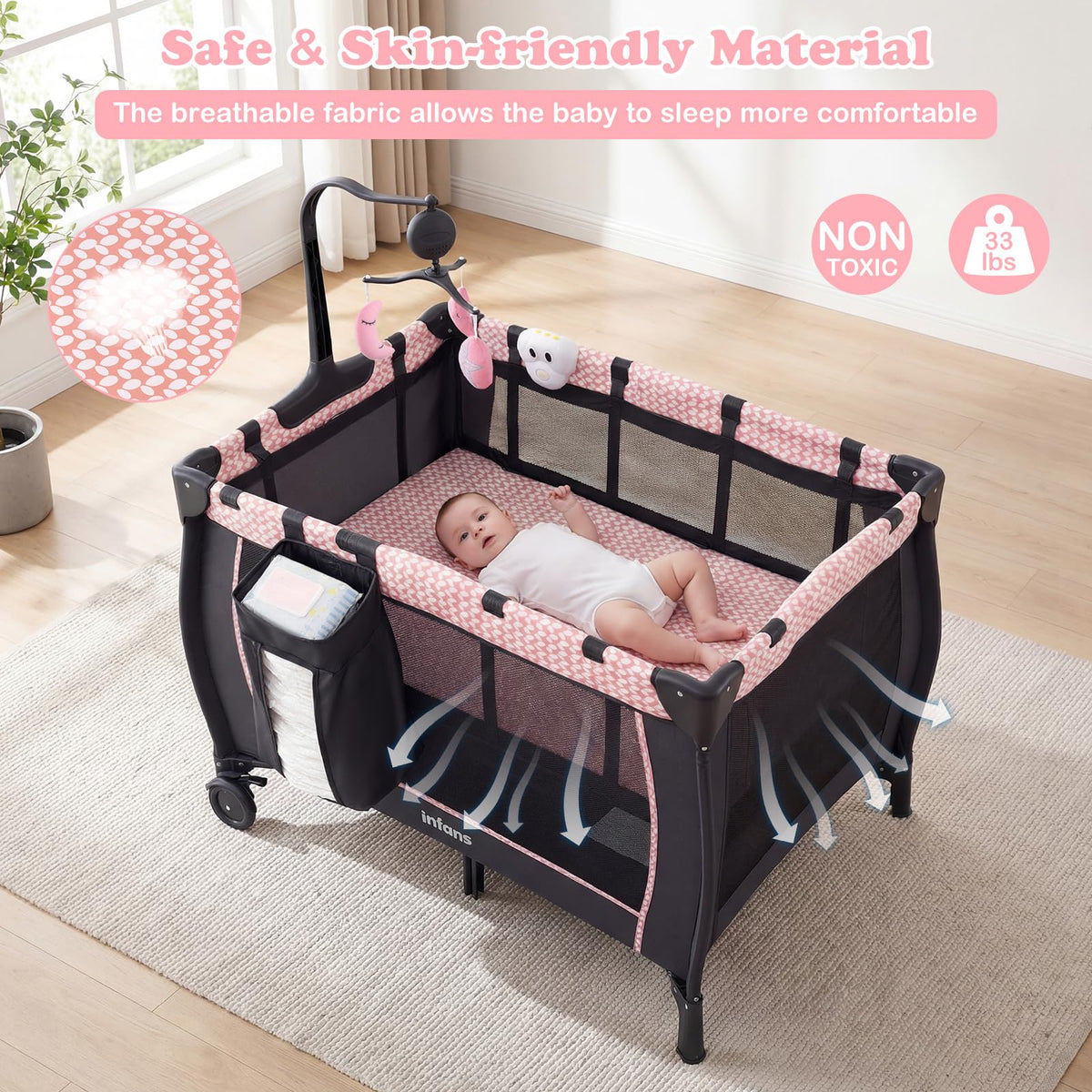 3 in 1 Pack and Play with Bassinet, Changing Table, Storage C579