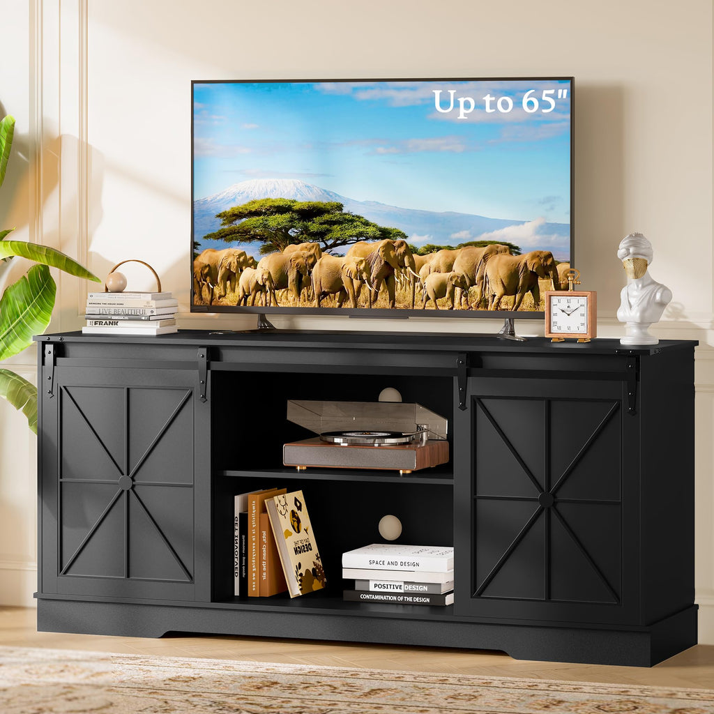 Black TV Stand with Sliding Barn Doors P6964