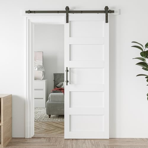 White 5 Panel Sliding Barn Door with 6ft Hardware Kit G3547