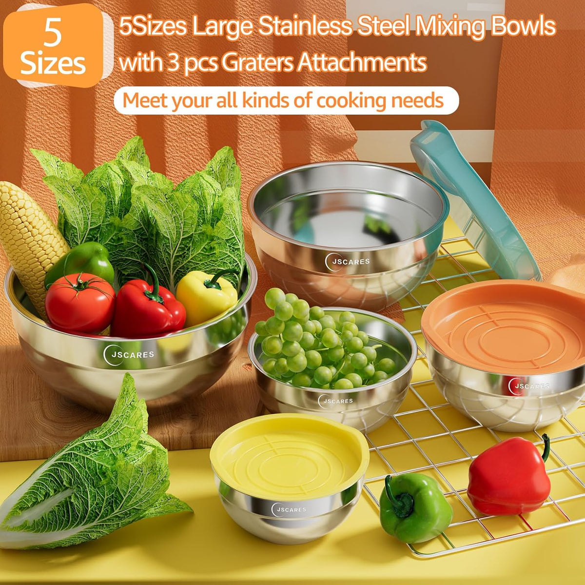 5 Piece Stainless Steel Mixing Bowls with Lids Set T485