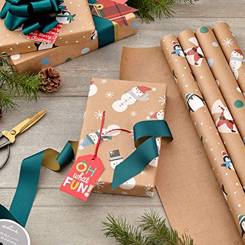 Christmas Wrapping Paper Bundle, Kraft, Pack of 4, 88 sq. ft. ttl X3233