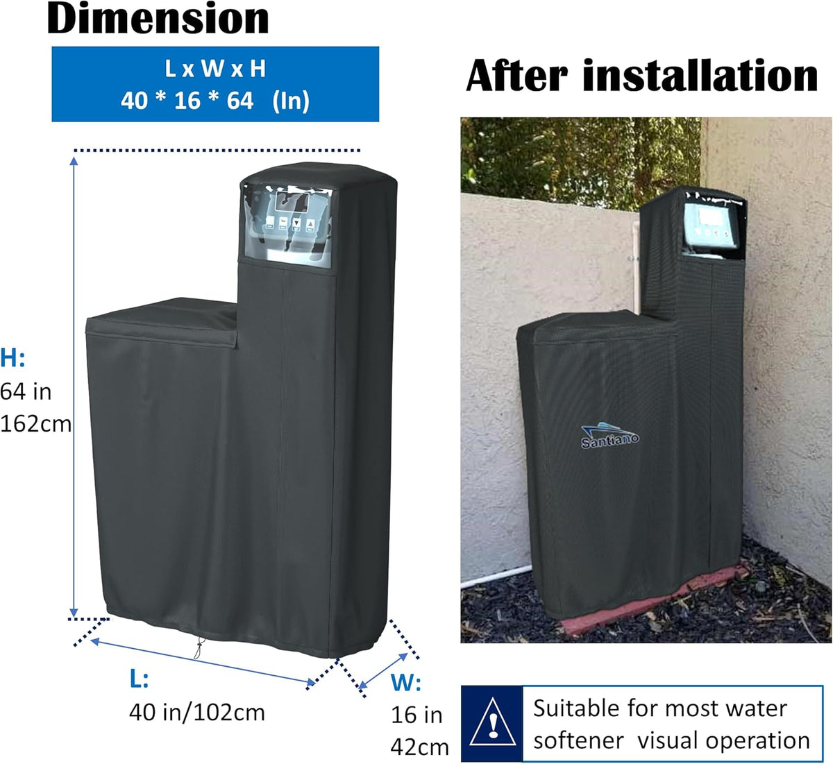 Black 64x40x16 Inches Water Softener Cover F835