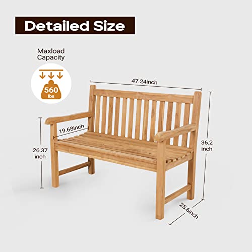 A-Grade Natural Teak Outdoor Bench with Curved Backrest and Arch Armrest K79942