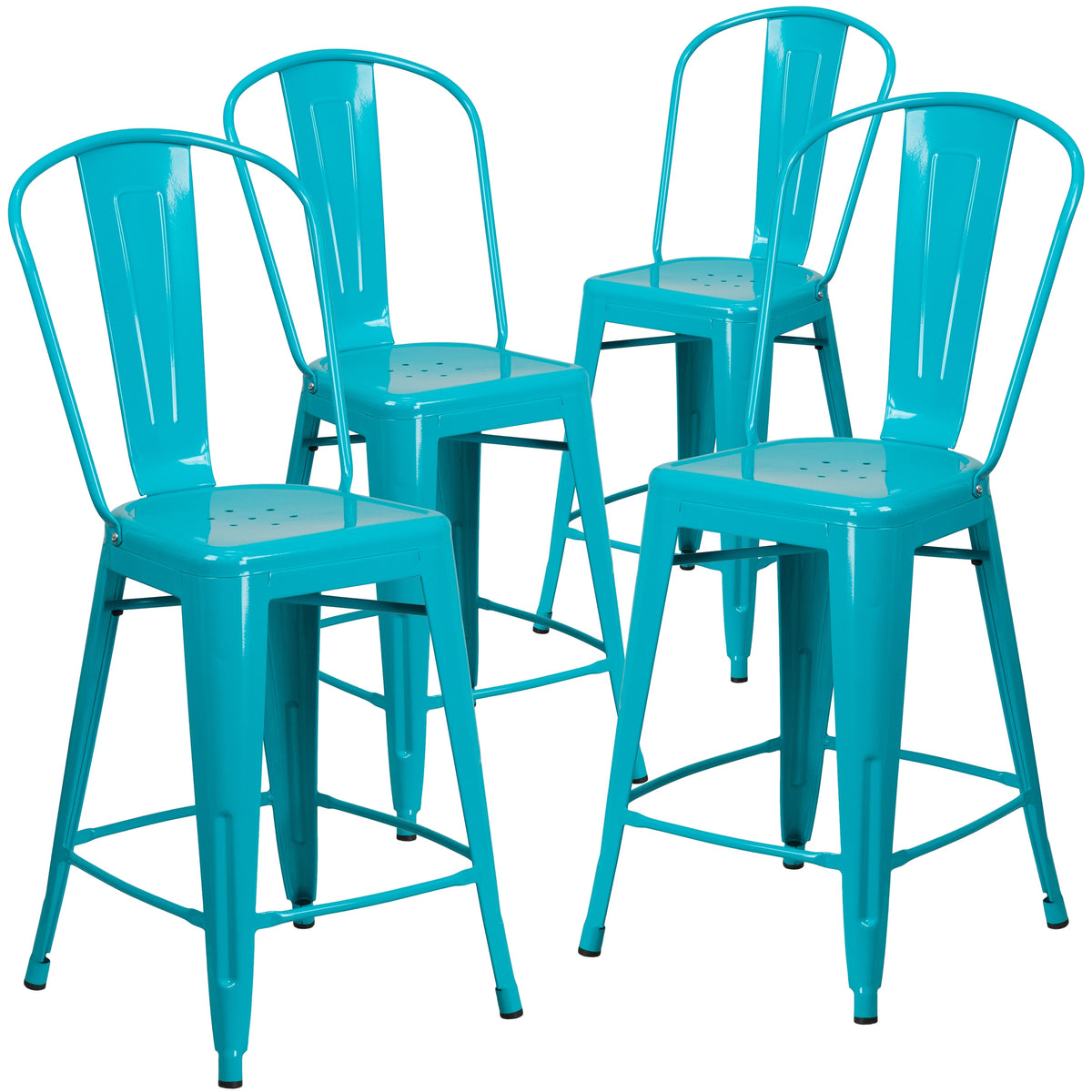 4 Pack 24" High Metal Counter Height Stool with Back Copper Q757232