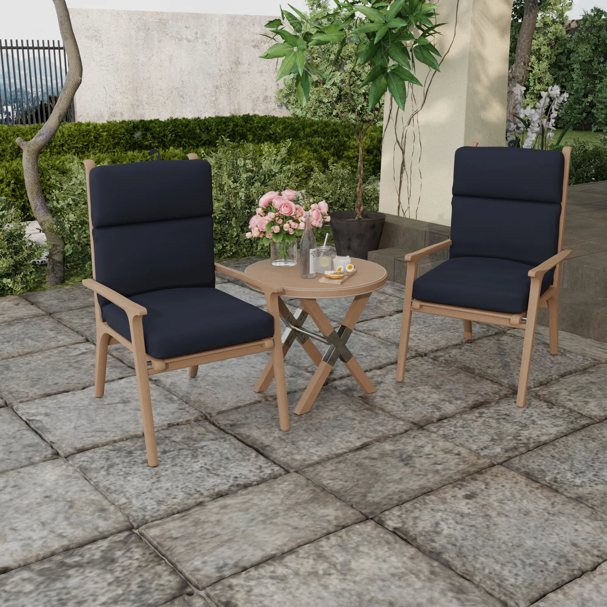 Navy Rectangular Outdoor Chair Cushion with Ties P6763