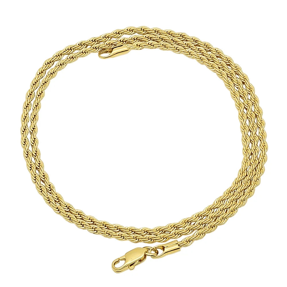 14k Yellow Gold Plated Twisted Rope Chain Necklace, 22 inches O96365