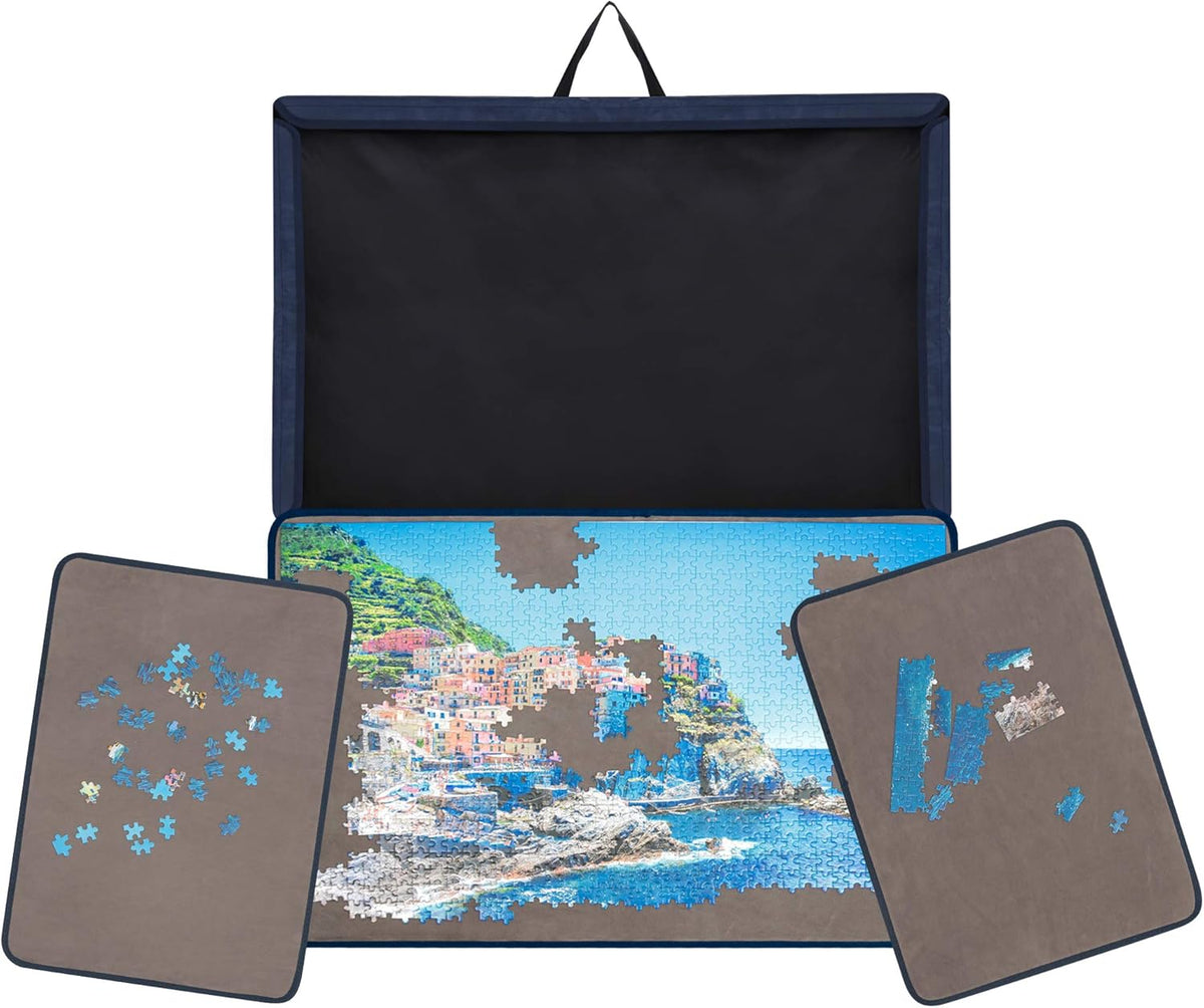 Jigsaw Puzzle Board with Trays & Cover, Non-Slip Surface, for Up to 1000 Pieces (Khaki) G46312