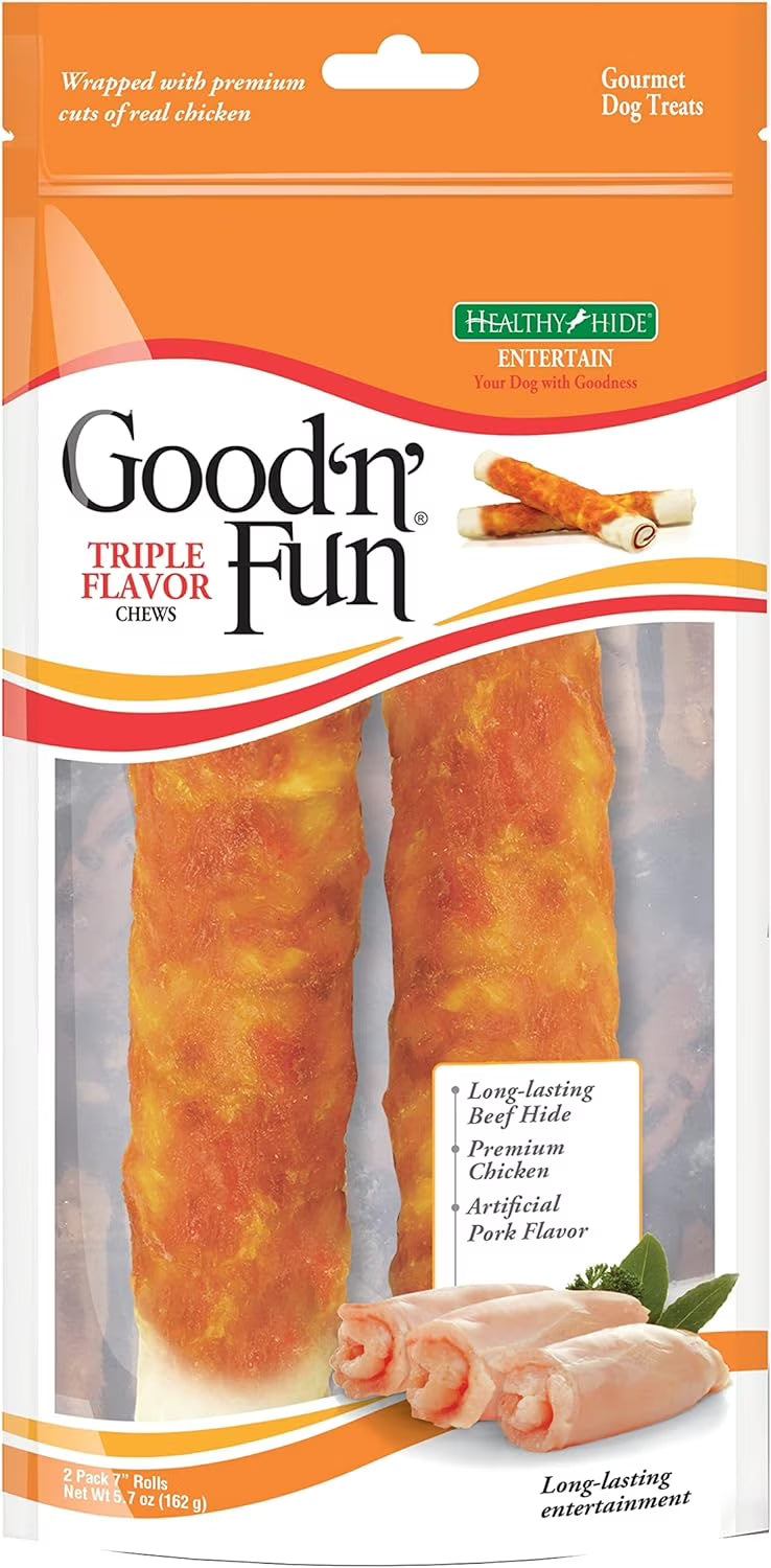 7" Triple Flavor Chews Dog Snack, 2 count, 5.7 oz E827650