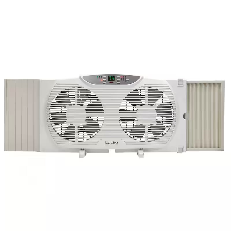 9 in. Reversible Twin Window Fan with Thermostat Q740461