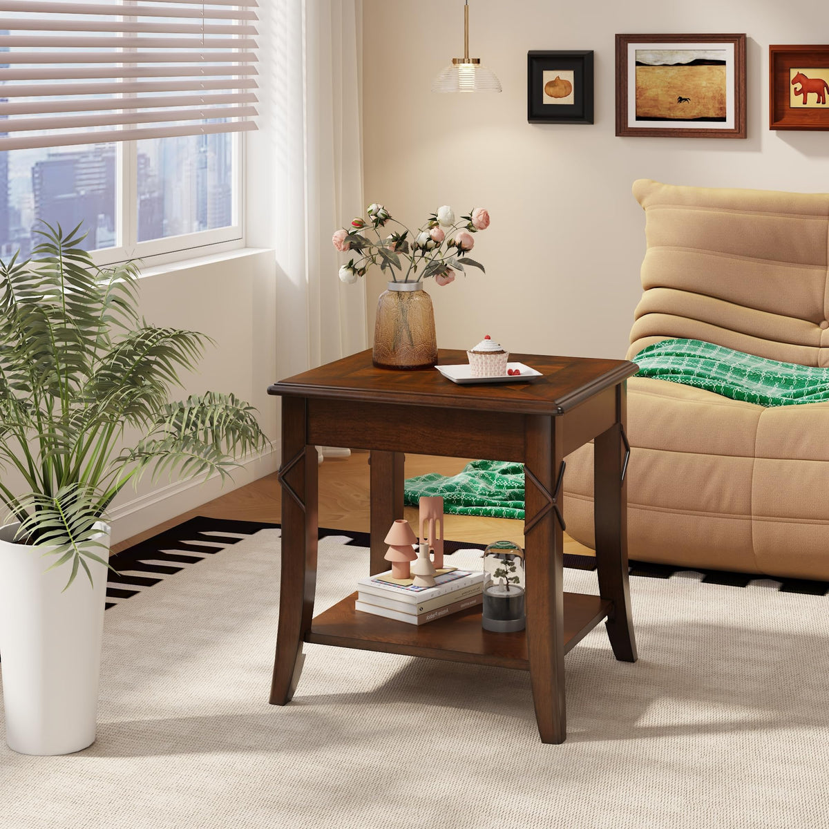 Solid Wood End Table with Storage Shelf J577278