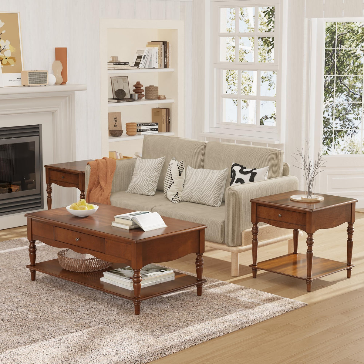 Rectangular Coffee Table and Two Square End Tables with Storage Drawer N147405