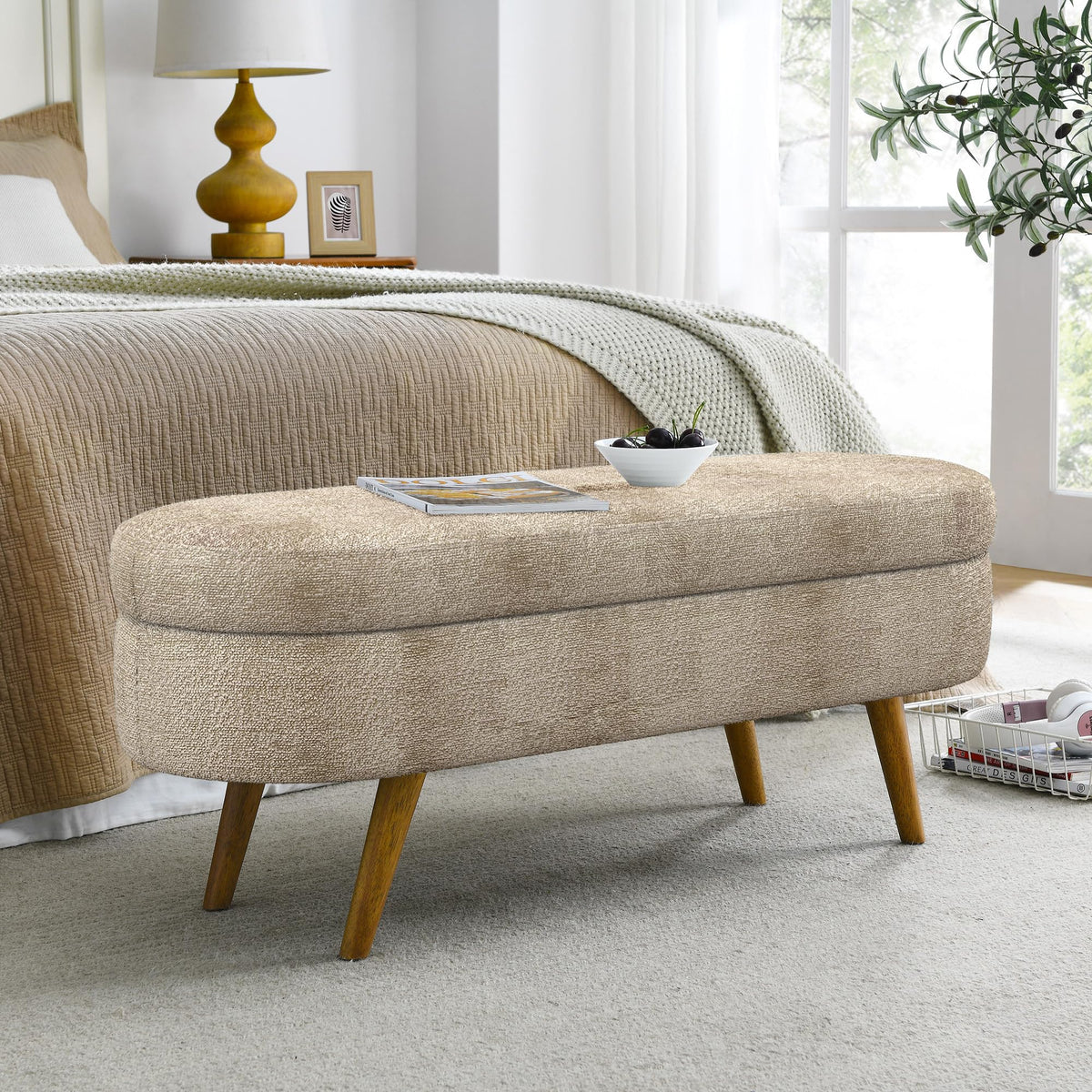 Oval Storage Bench with Rubber Wood Legs K221