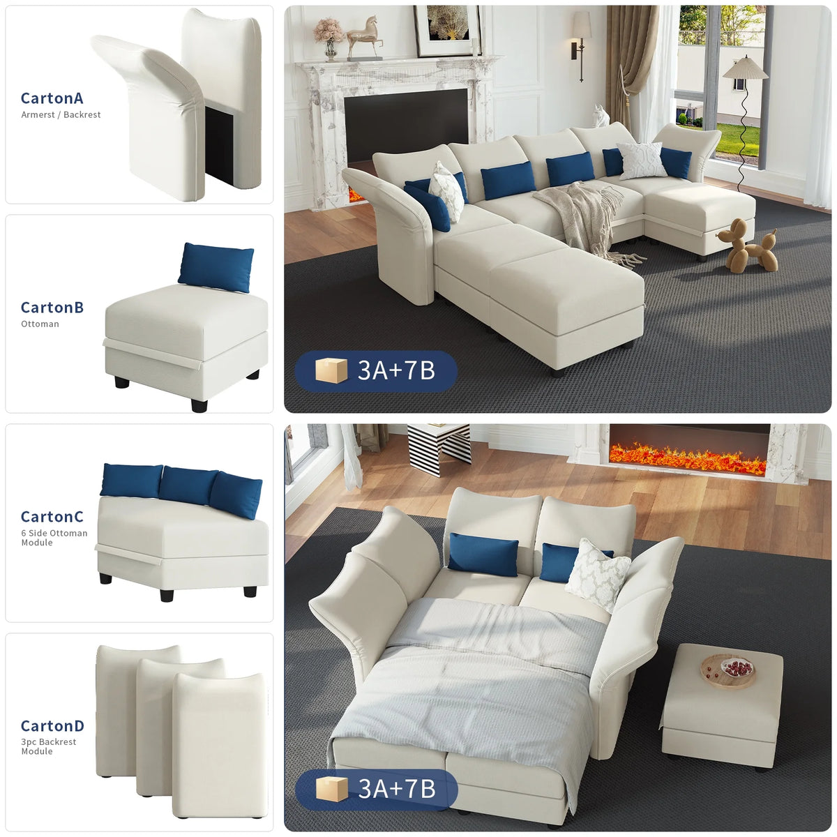 6-Seater Velvet U Shaped Modular Sectional Sofa with Storage Chaise W8694