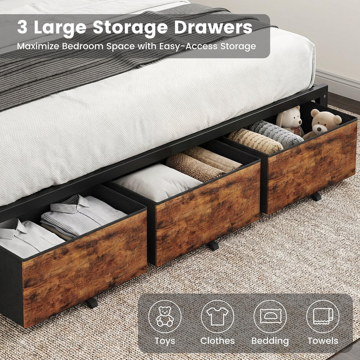 King Size Bed Frame with Storage Headboard and 3 Drawers L177520