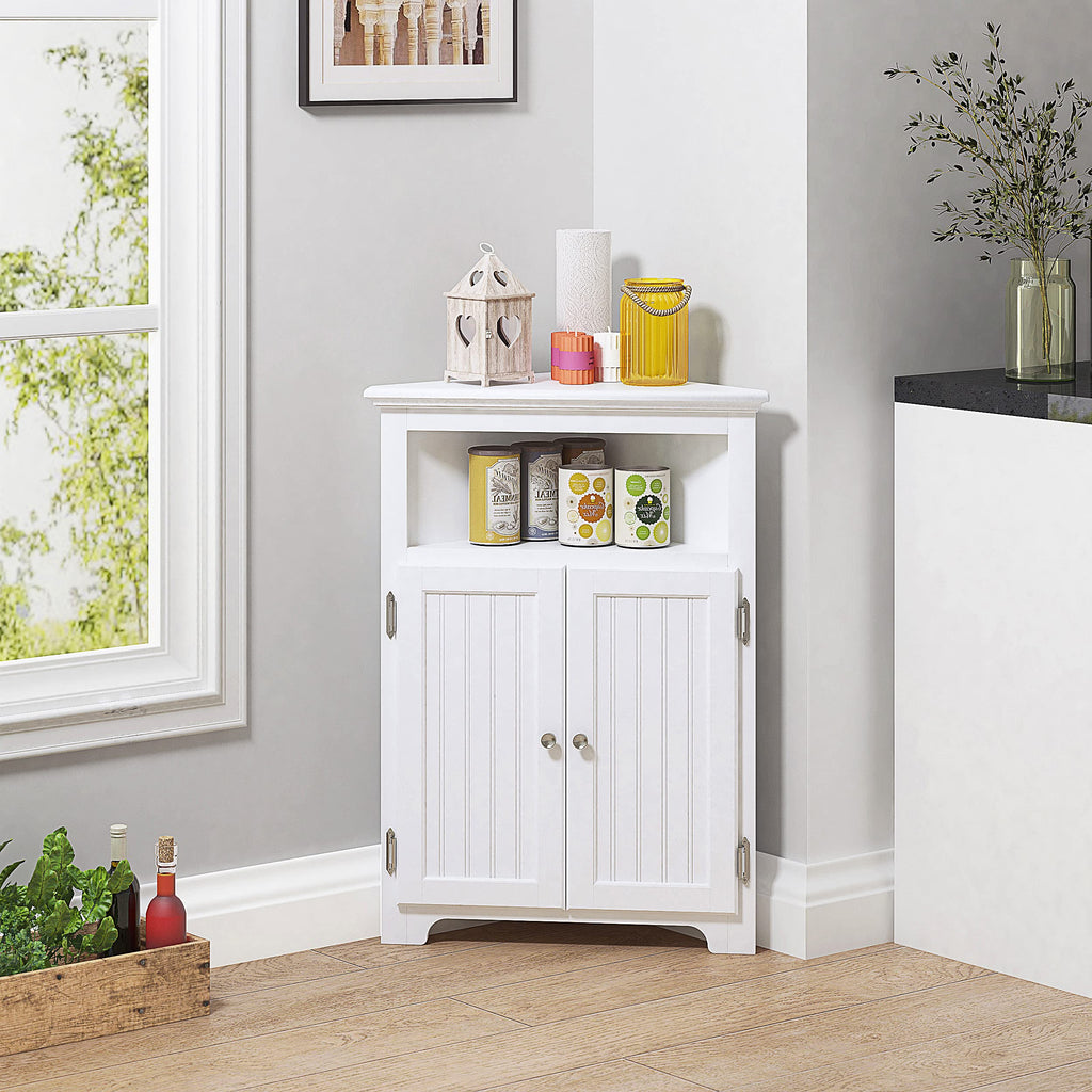 White Corner Bathroom Cabinet with Doors and Adjustable Shelf O2995