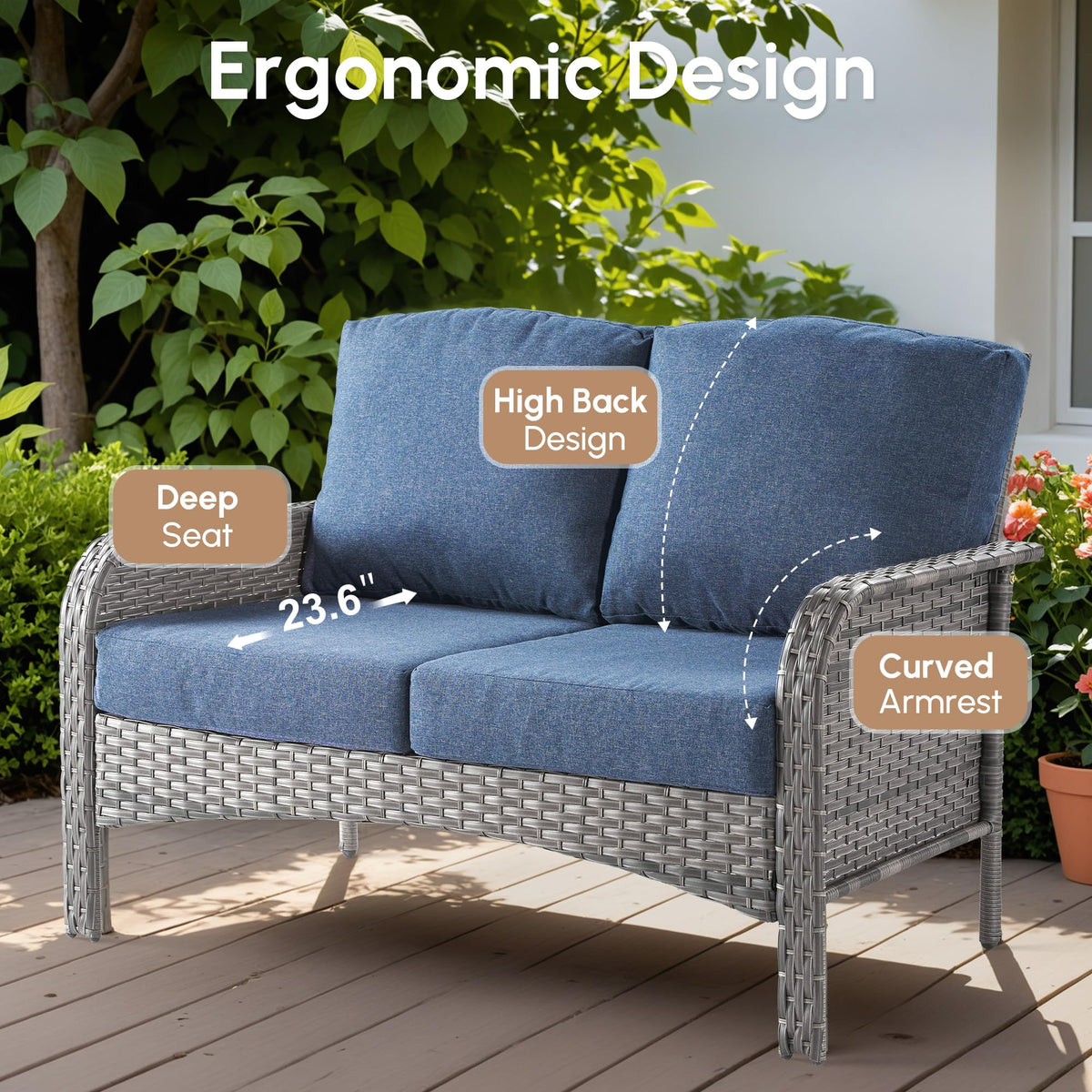 2 Pieces Blue Wicker Patio Bistro Set U930
