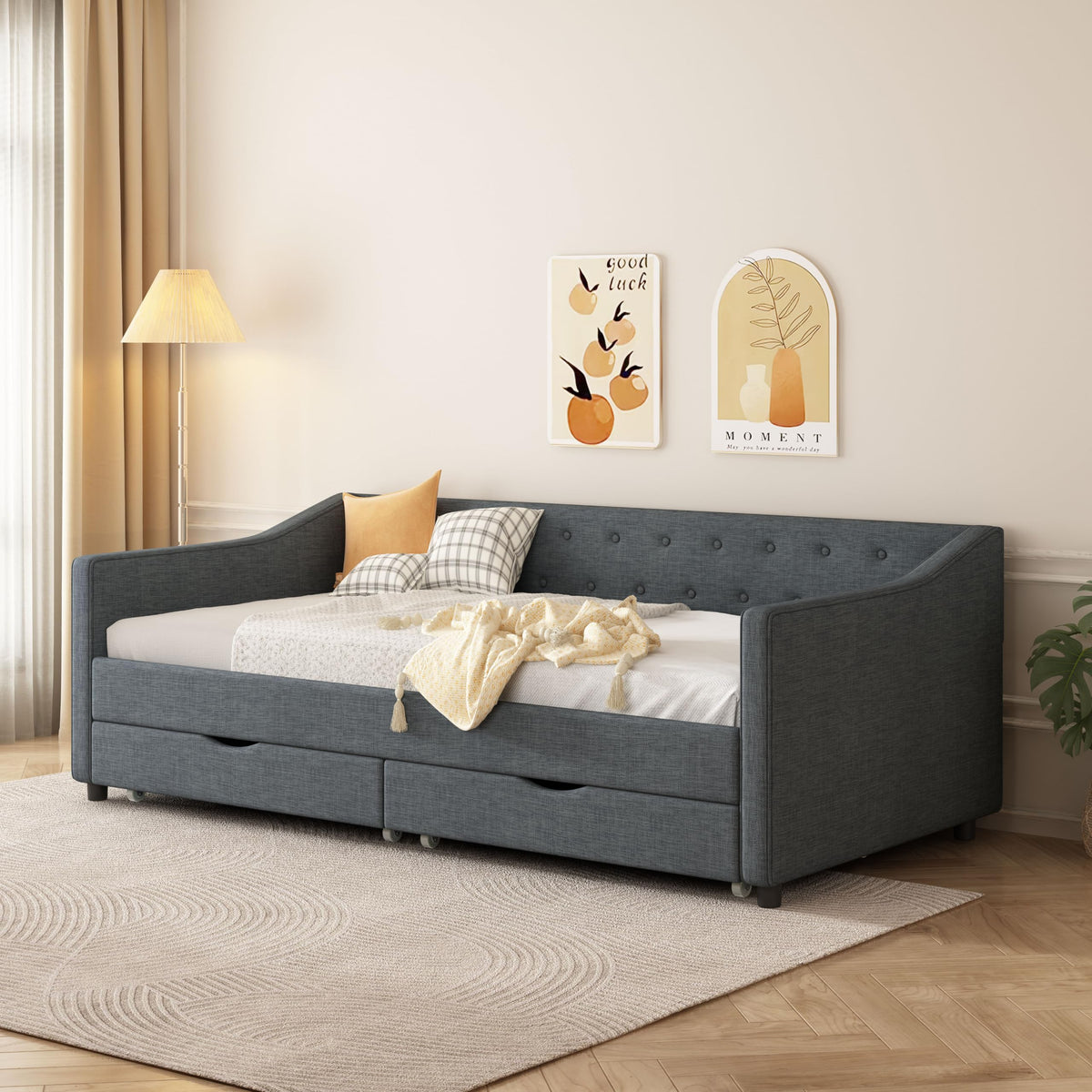 Upholstered Twin Size Daybed with Drawers L29392