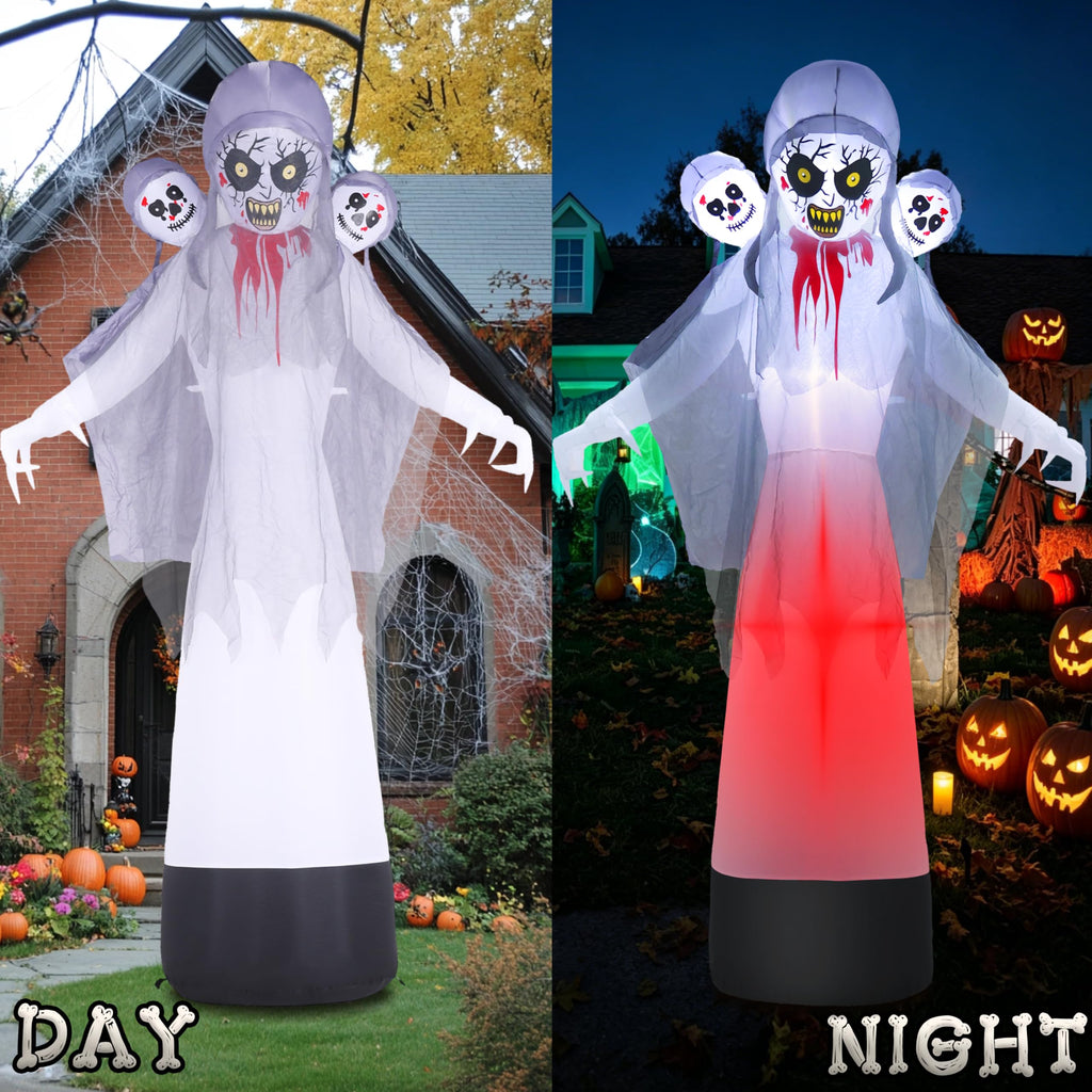 8.6FT Halloween Inflatable Grim Reaper Ghost with Skull Heads B9277