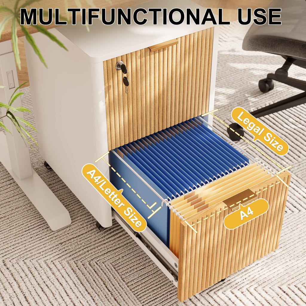 2 Drawer Wooden Mobile File Cabinet with Lock C590536